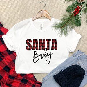 Womens Buffalo Plaid Santa Baby Christmas T shirt